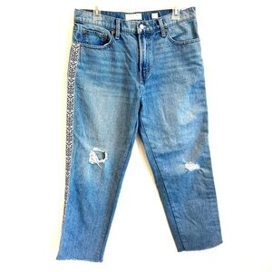 Lucky Brand High Rise Blue Jeans with Aztec Patterned Side Stripe Ribbon EUC